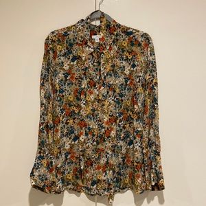 J Jill fabric covered buttons and bow blouse